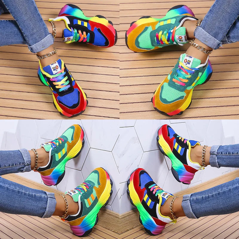 Fashion Women Sneakers Running Footwear Feminino Colorful Casual Comfort Lace Up Running Shoes Outdoor platform Women Tenis shoe