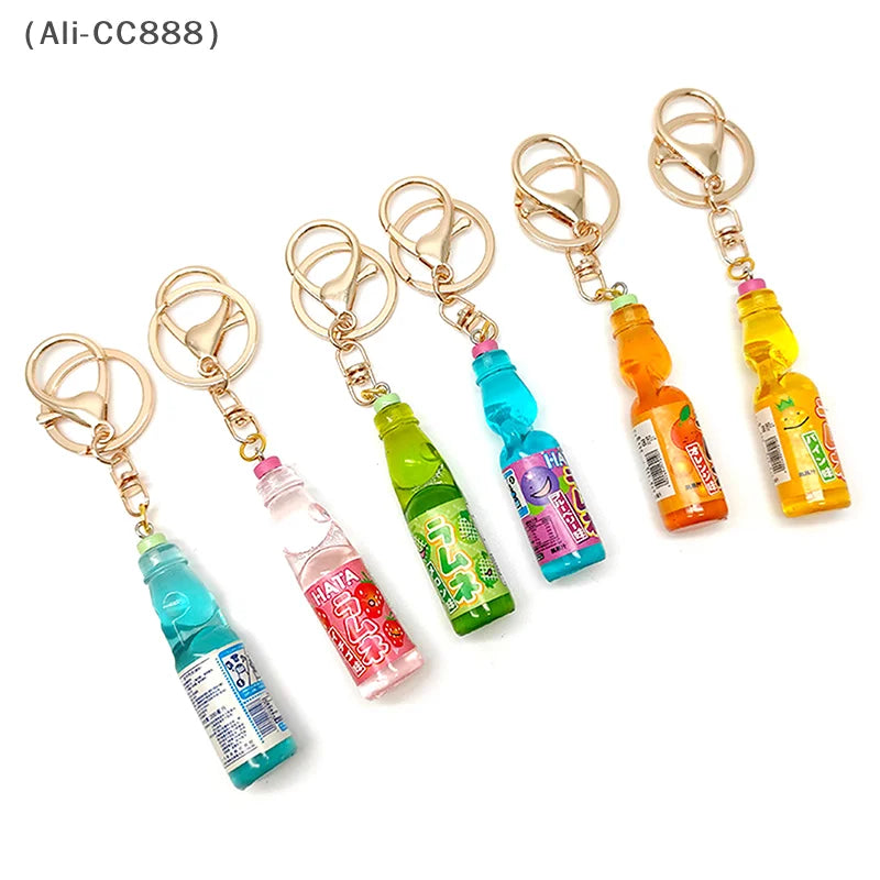 Japanese Ramune Soda Keychain Kawaii Food Charm Bag Pendant Cosplay Props Drink Keyring Accessory