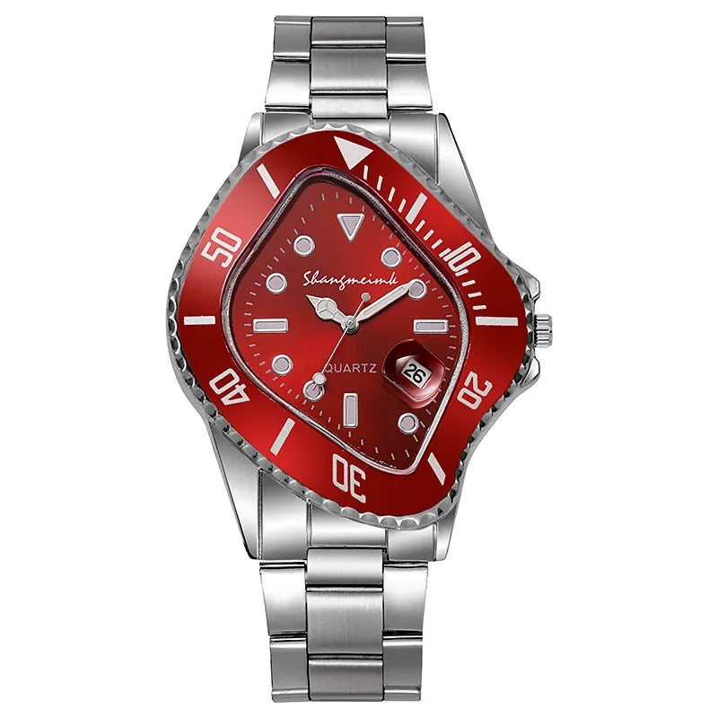 New Watch for Men Unusual Conceptual Crash Melting Twist Shaped Case Quartz Wristwatch Male Man Rhombic Green Clock Reloj Hombre