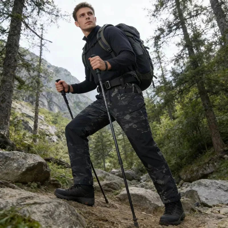 Men's Spring Autumn Tactical Pants Outdoor Work Cargo Trousers for Hiking Camping Climbing Hunting Waterproof with Multi-Pockets