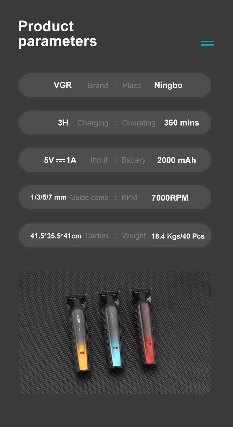 VGR Hair Trimmer Professional Beard Hair Clipper Rechargeable Hair Cutting Machine Electric Trimer for Men V-930