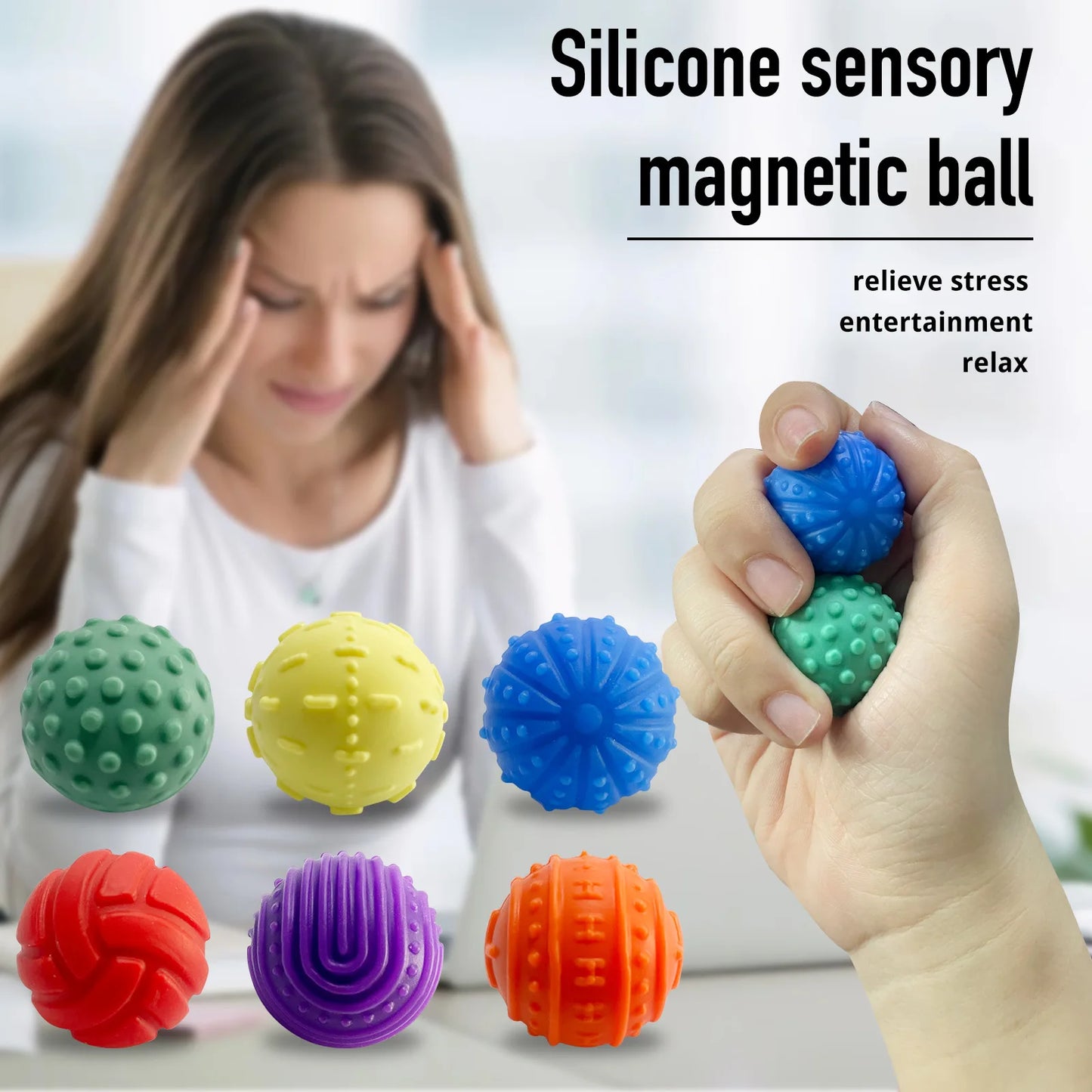 Silicone Magnetic Sensory Balls Fidget Toy Worry Balls Autism Calming Fidgeting Toy Kid Adults Anxiety Relief Stress Sensory Toy