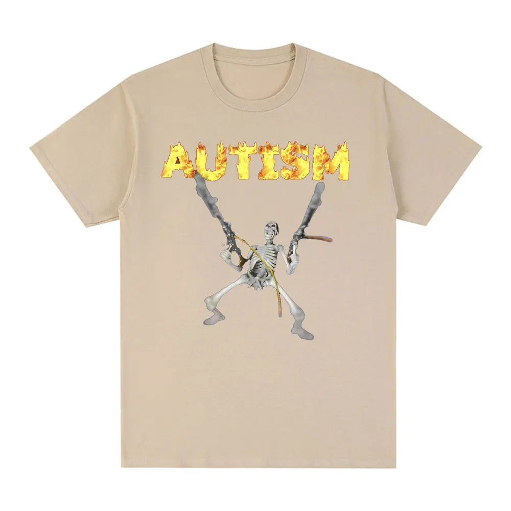 Funny Autism Skeleton Meme T Shirt Humor Skull Meme Women Fashion Hip Hop T-shirt Casual Cotton Short Sleeve Summer T-shirts