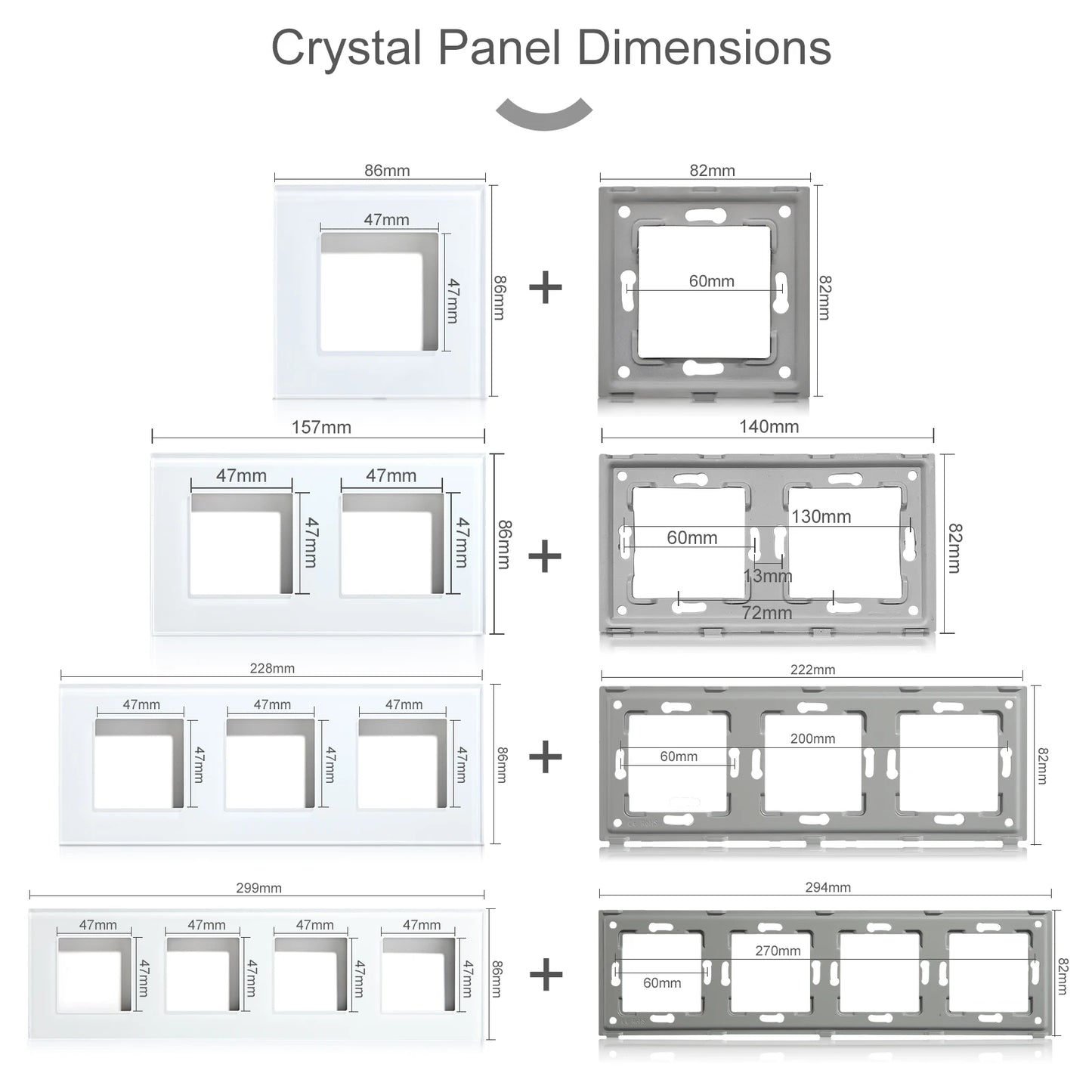 BSEED Glass Frame Panel Single Double Frames Wall Socket Part Triple Four Frames DIY Part with Metal Frames USB TYPE-C Socket