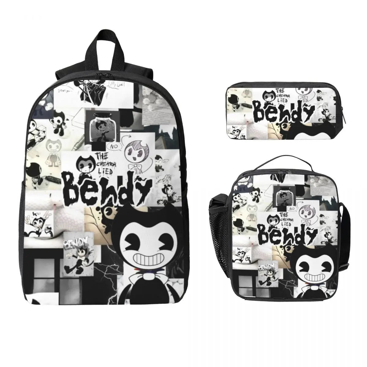 3Pcs Bendys And The Dark School bags Set for Boy Girl Pen Bags Backpack Sets with Lunch Box For School Students Knapsack