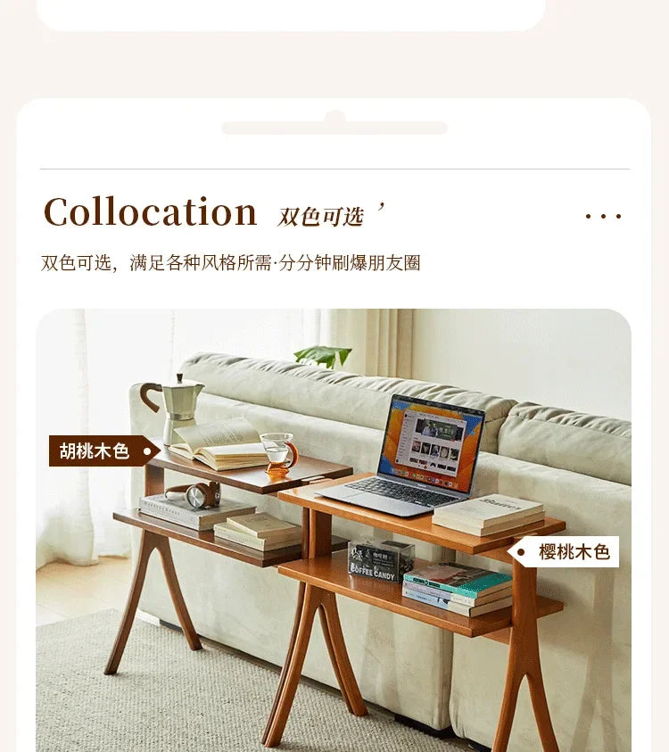 Walnut Solid Wood Middle Ancient Style Sofa Corner Shelf Narrow Cabinet Floor Bookshelf for Small Living Room Storage