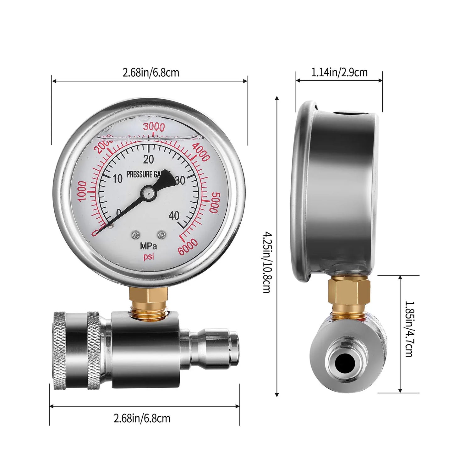 Pressure Washer Gauge 6000psi High Pressure 3/8in Quick Connect Parts Accessories Pressure Washer Parts Accessories