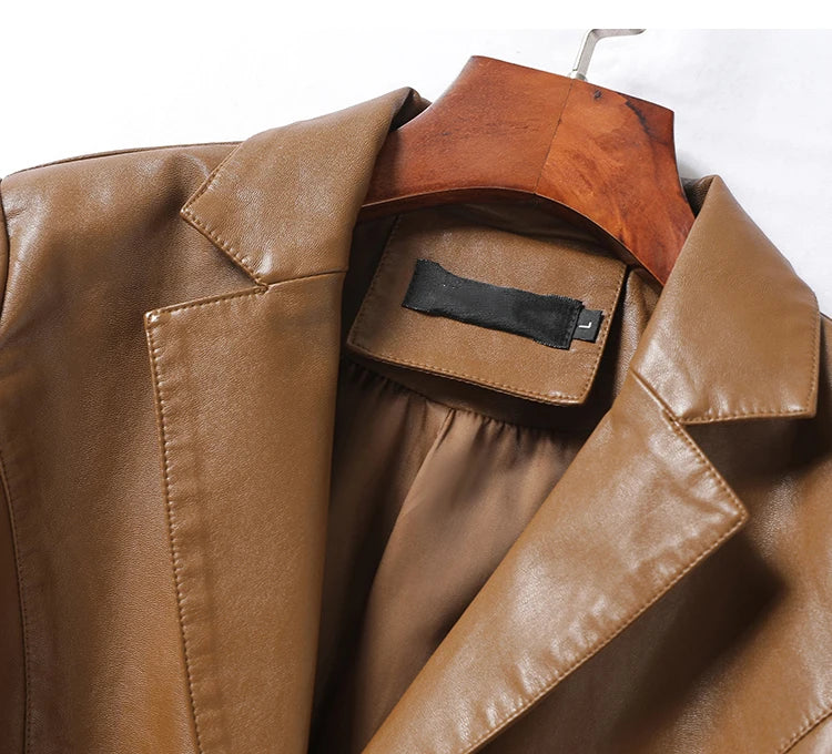 2024 New Women's Sheepskin Leather Jackets Fashion Lapel Collar Single-breasted Office Ladies Slim Casual Short Blazer Coats