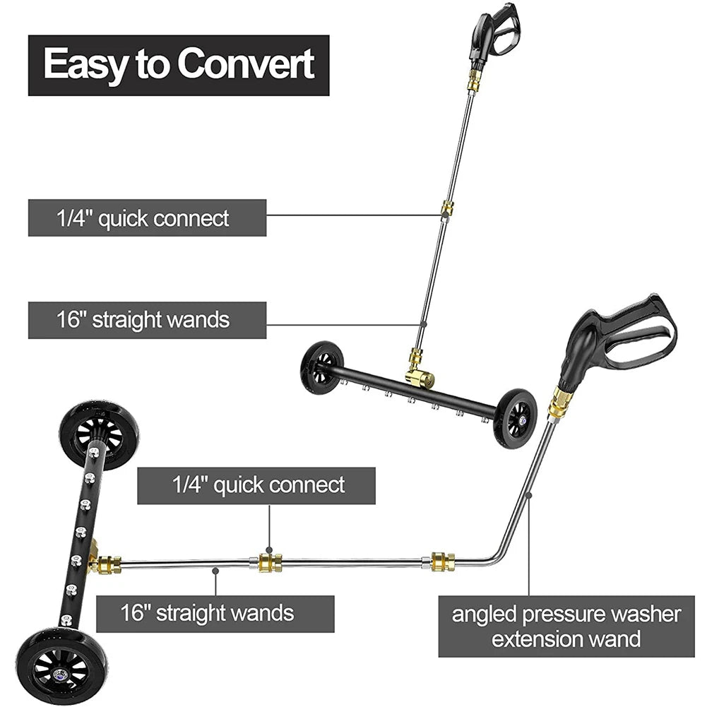 22 Inch Pressure Washer Extendable 3-Wand Undercarriage Surface Cleaner 1/4 Quick Connector High-Pressure Water Broom 4000 PSI