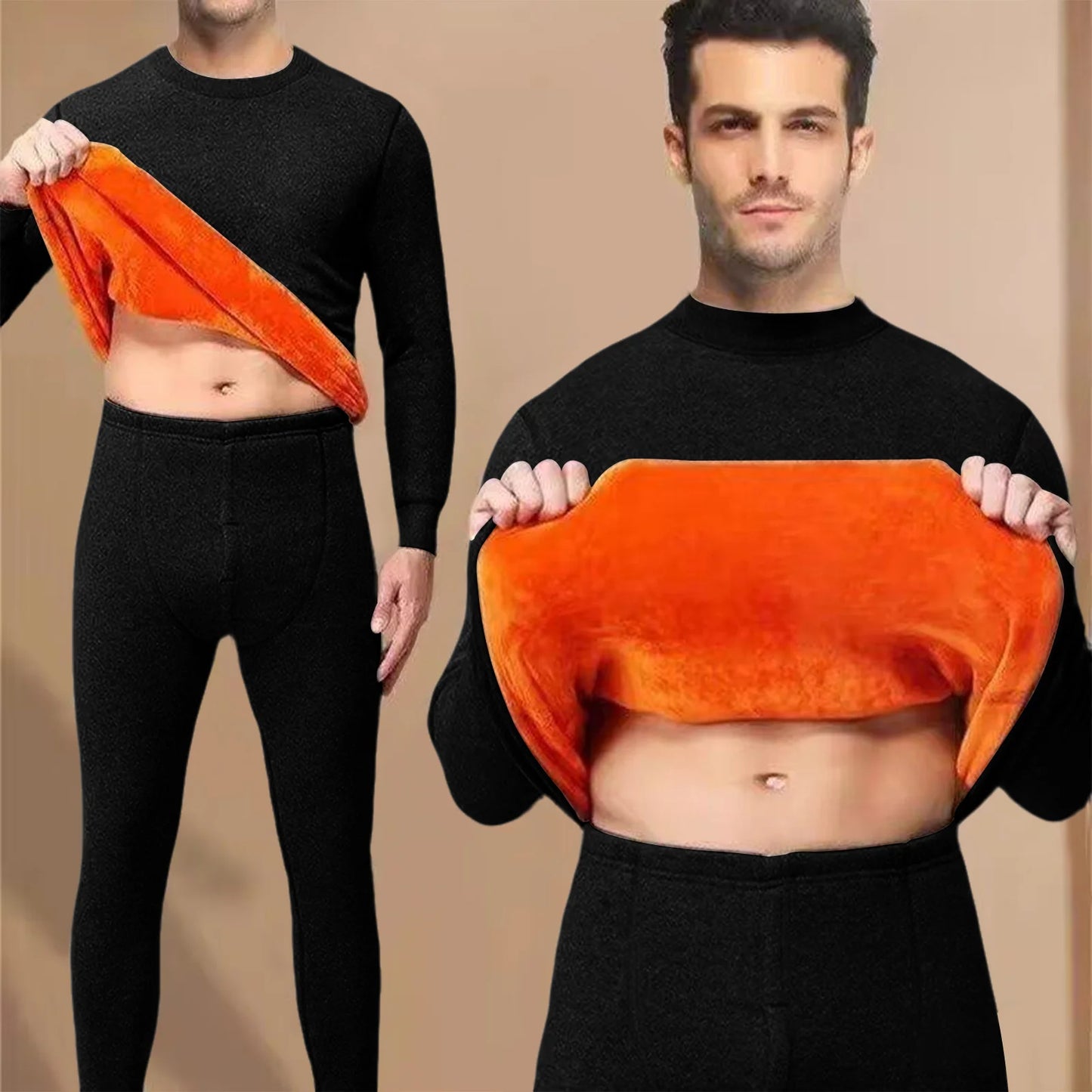 Men's Thermal Underwear Thin Base Cotton Sweater Winter Thermo Shirt Tops Pants Set Thermal Clothing Set Skiing Underwear Set