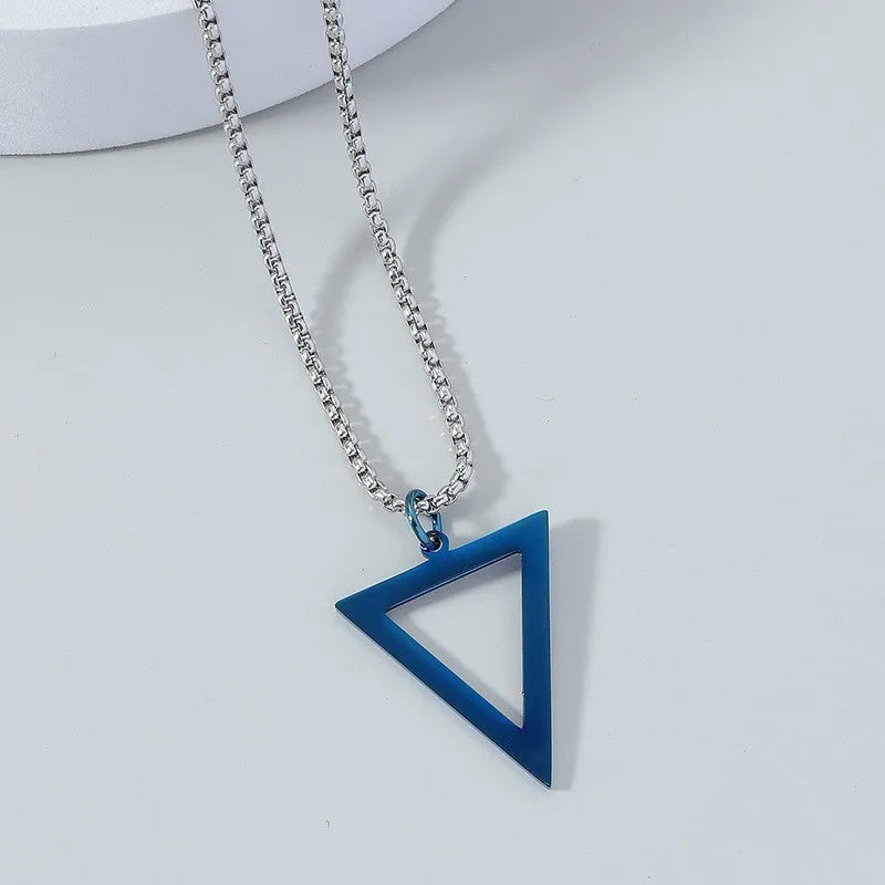 Vintage Fashion Men Jewellery Black Triangle Necklace For Men Stainless Steel Chain For Men Geometric Pendant Punk Party Jewelry
