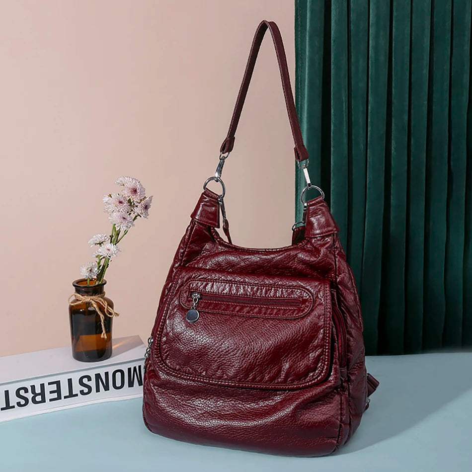 Multifunction Bags Purses High Quality Bookbag Soft Leather School Bags For Teen Girls Ladies Travel Large Capacity Mochilas