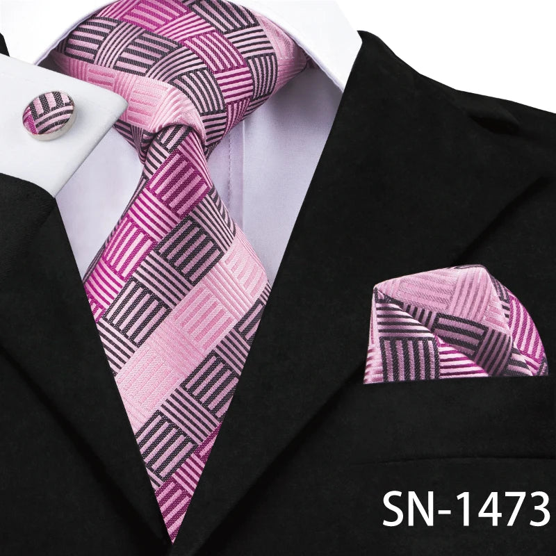 Hi-Tie Silk Men Tie Peach Pink Floral Wedding Necktie for Men Luxury Necktie Handkerchief Cufflink Fashion Design Business