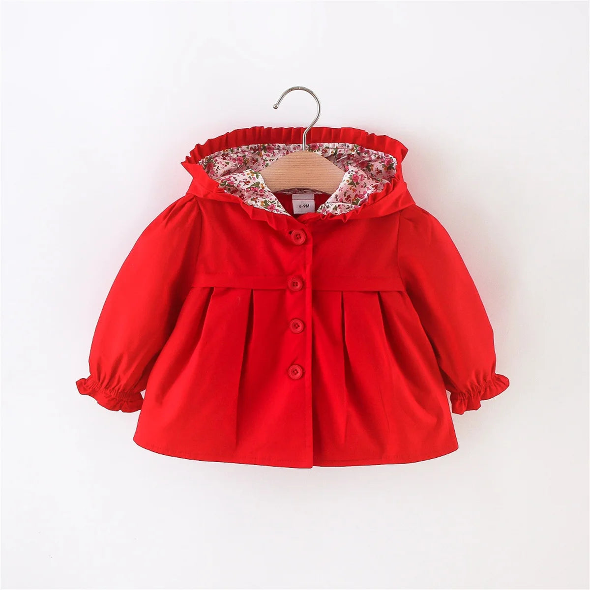 Girls' Long Sleeved Windbreaker Spring And Autumn Solid Blue Cat Single Breasted Korean Edition Daily Sweet Long Sleeved Coat