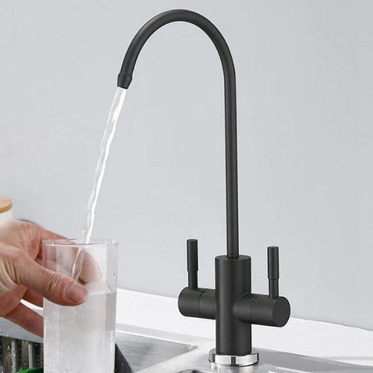 1/4'' Drinking Water Filter Kitchen Faucet Stainless Steel Double Holes Water Purifier Tap Reverse Osmosis RO Faucet 360° Swivel