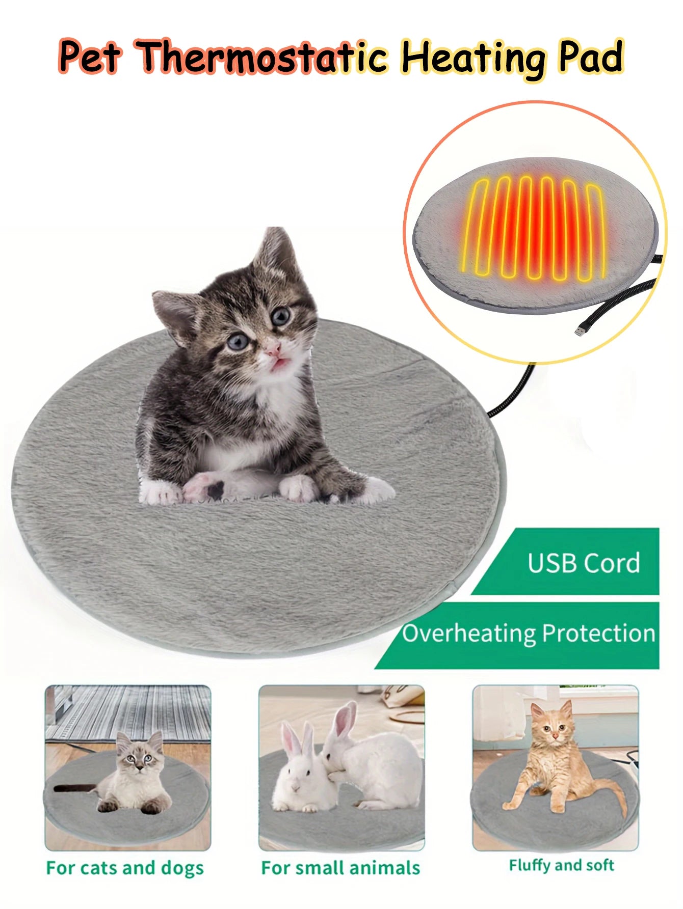 Pet Heating Pad Electric Heated Pad for Dog & Cat Mat Waterproof Heated Bed with Chew Resistant Cord Comfortable Heater Blanket