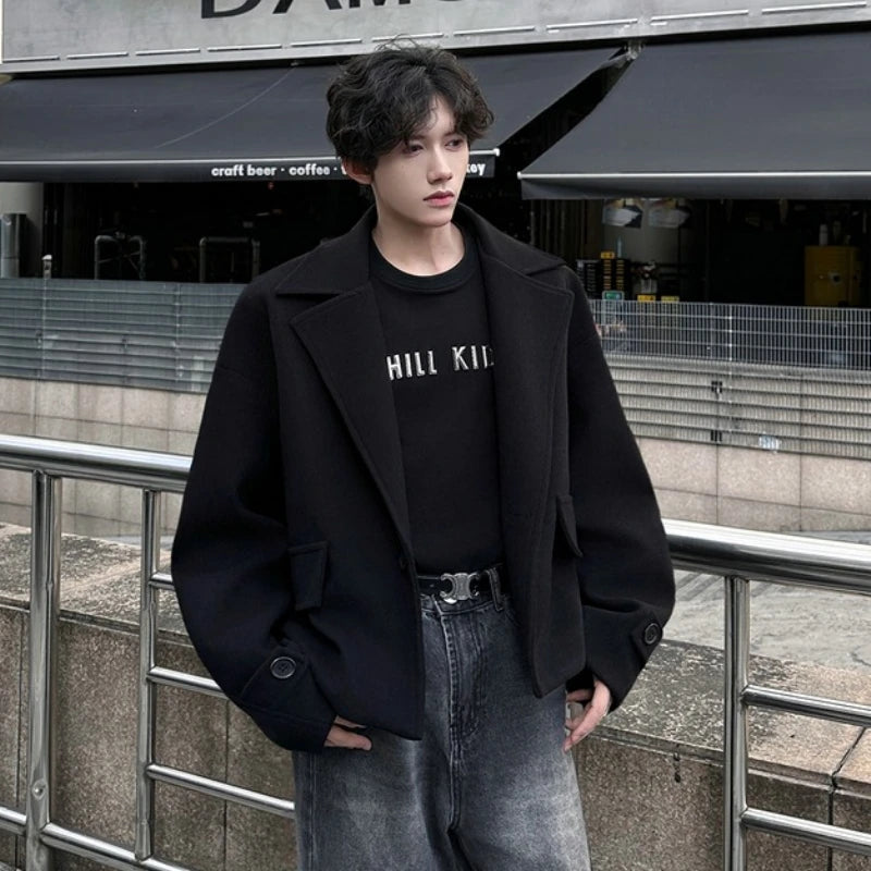 High-end British Style Sle Ort Suit Woolen Jacket Men's Autumn Winter High Sensation Cool Korean Sle Coats Jaet Outerwear Unisex