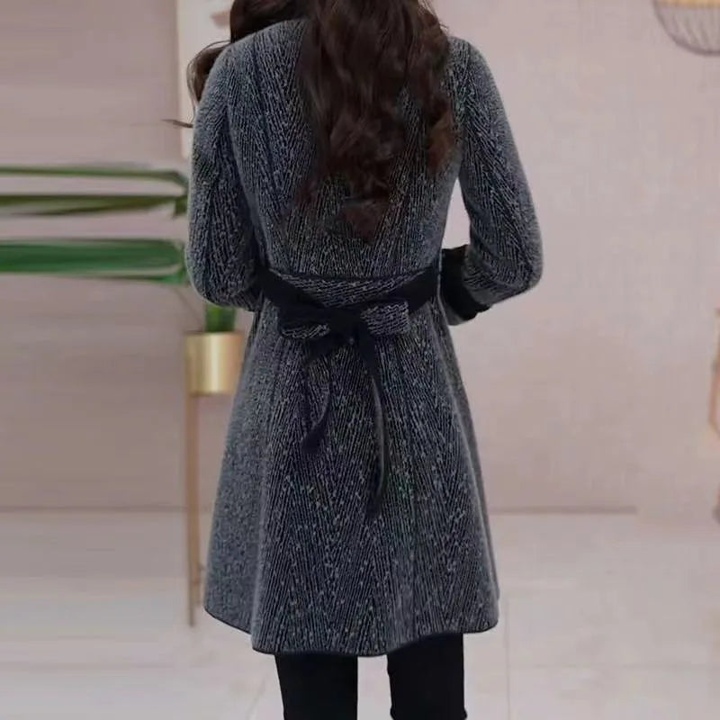 High-quality Female Woolen Coat On Both Sides 2025 Autumn And Winter New Double Sided Wear Suit Collar Woolen Coat Gray Black