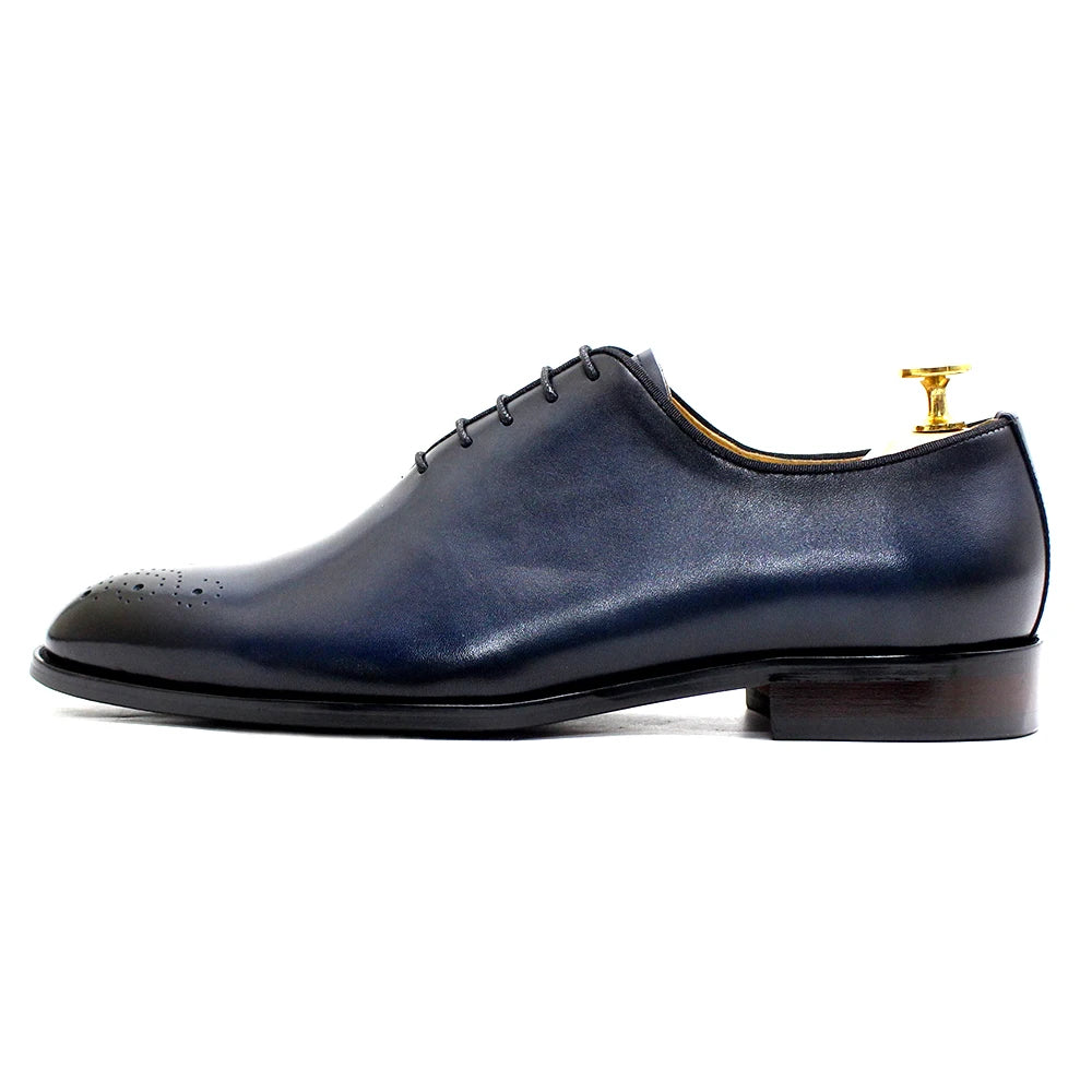 Genuine Leather Mens Formal Shoes Handmade Classic Whole Cut Oxfords Business Lace-up Plain Toe Wedding Dress Shoes for Men