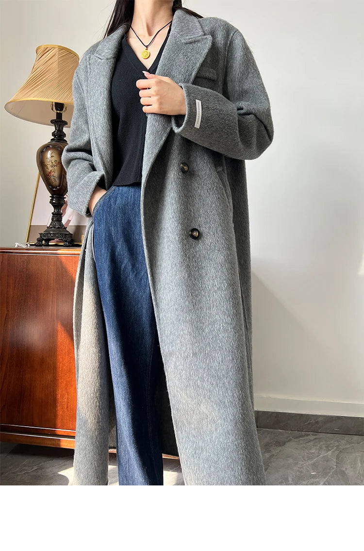 Office Lady Woolen Jackets 2024 Autumn And Winter Suit Collar Double Breasted Warmer Yak Hair Loose Long Women's Wool Coats