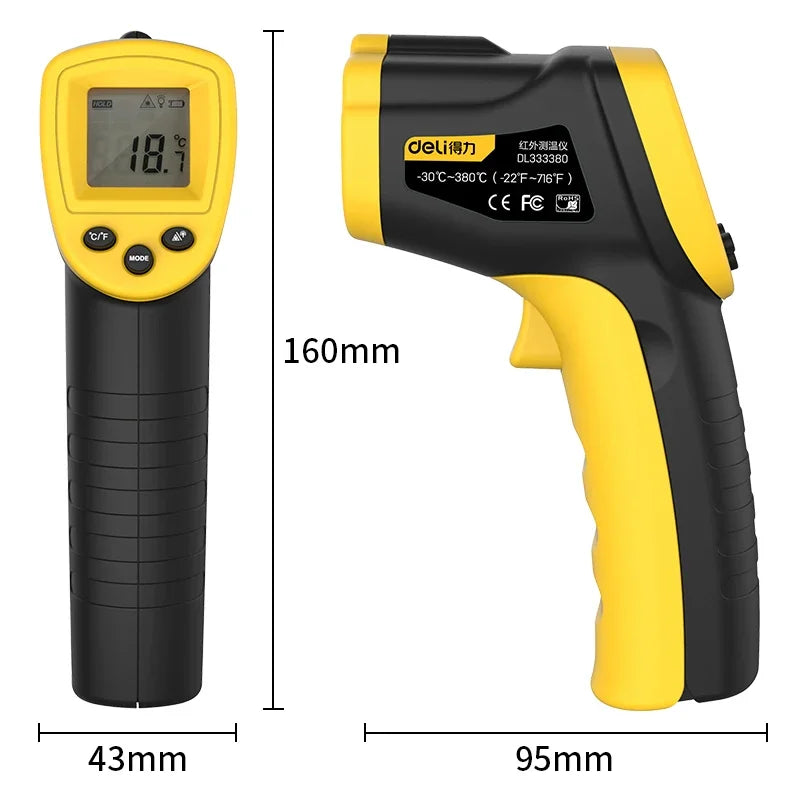 Deli Digital Infrared Thermometer IR Laser Pyrometer Non-Contact Temperature Tester with LCD Display for Home Use -30~380°F