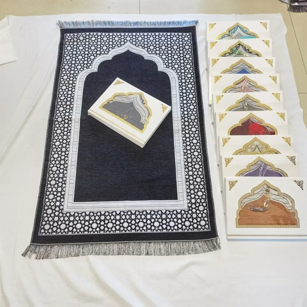 Islamic Gifts 70x110cm Muslim Prayer Rug Non-slip Foldable Prayer Mat Set Rectangle with Prayer Beads Janamaz Sajadah Travel