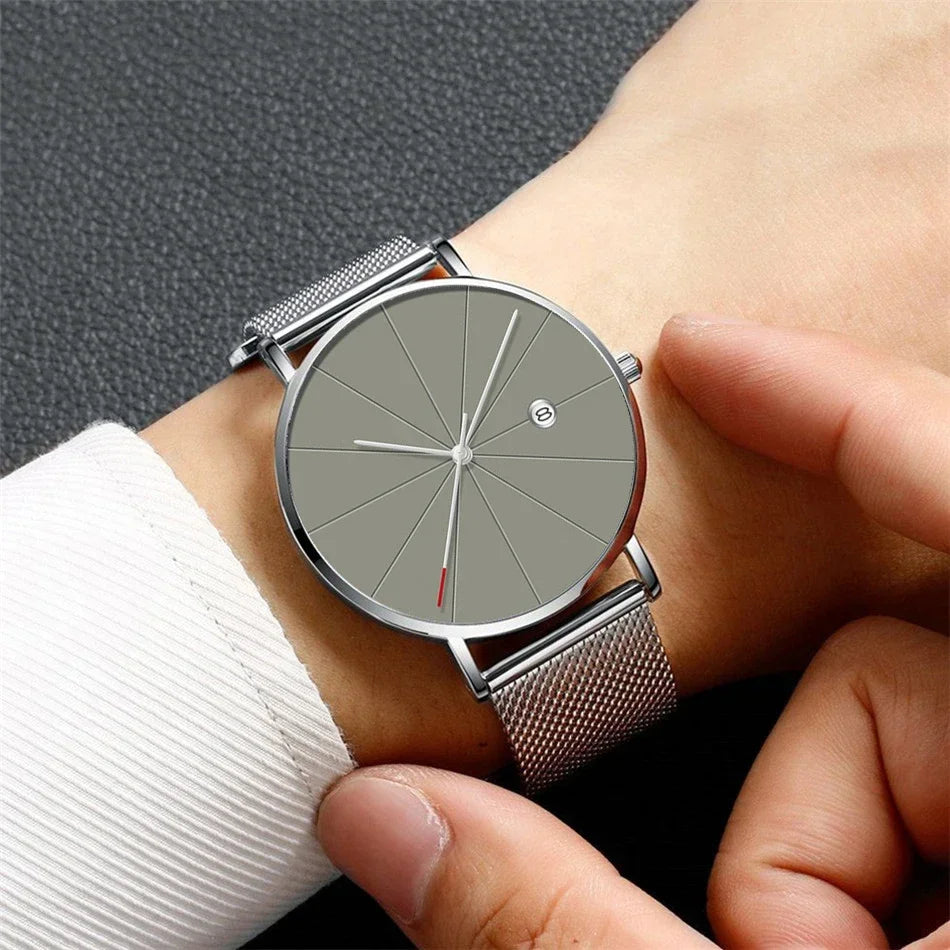 Ultra-Thin Men's Quartz Watch | Stainless Steel Mesh Minimalist Business Watch