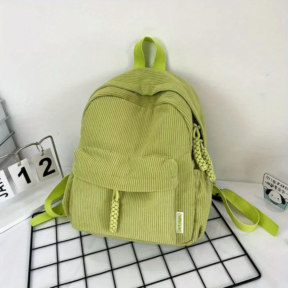 Backpack Solid Color Corduroy Backpack Handbag Rucksack Small School Bags Commuting Simple Student Book Bags Autumn Winter