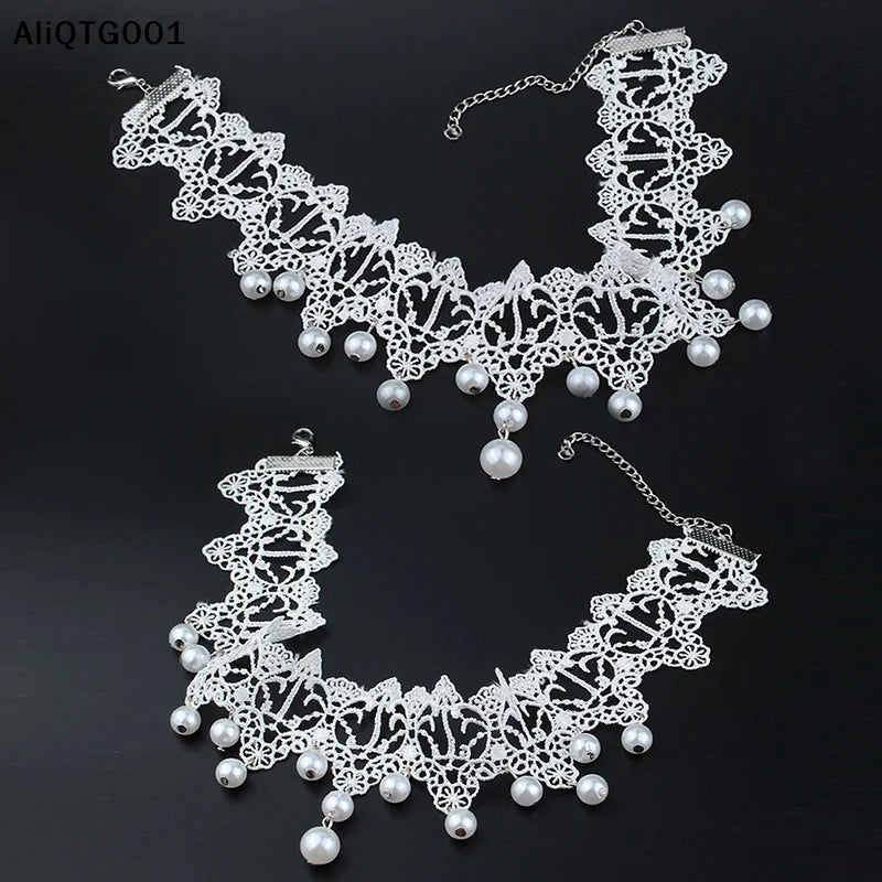 Creative Trendy Lace Pearl Necklace Romantic Jewelry Accessory for Women