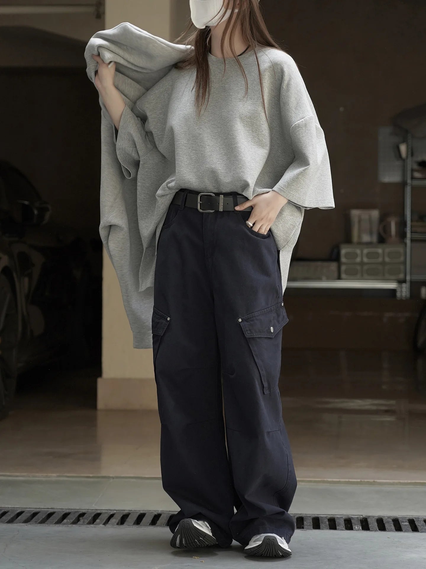 Retro and trendy waistband, workwear, large pocket, casual pants, three-dimensional and stylish pants for women