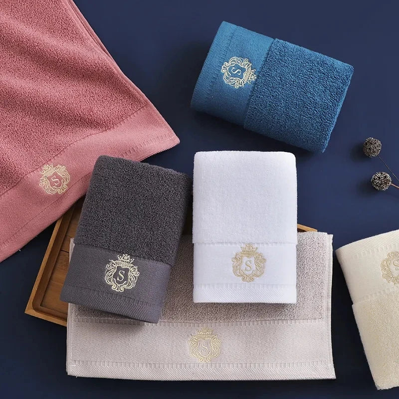 Inyahome Set of 3 Bathroom Cotton Towels Set Embroidered Luxury 2 Hand Towels 35x75cm and Big Bath Towels 70x140cm Washcloth