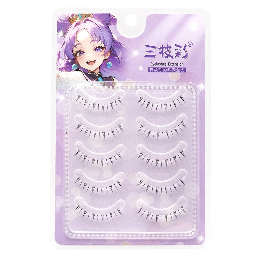 5 Pairs 4-8mm Antique Cartoon Lower False Eyelashes Wispy Cluster Natural Daily Eyelash Extensions For Beauty Eye Cosplay Makeup
