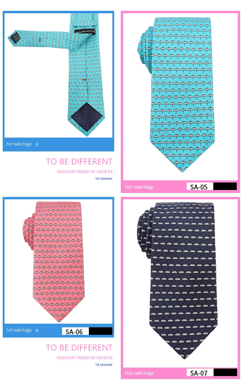 Tailor Smith 100% Silk Ties For Men Fashion Necktie With Bee butterfly sailboat  Animal Pattern Tie Father's Day Birthday Holida