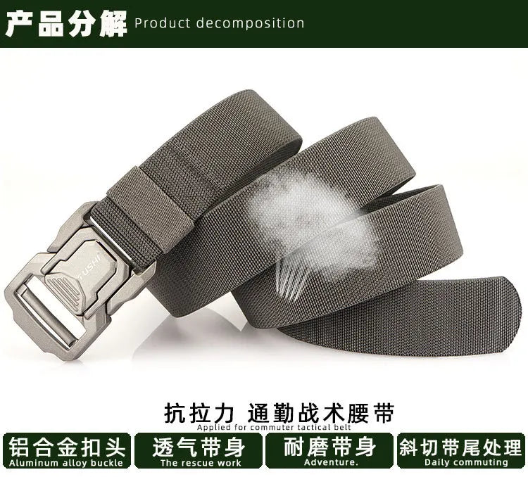 3.8cm Men's Tactical Elastic Belt Aluminum Alloy Quick Release Buckle Wear-Resistant Durable Belt for Tactical Pants Outdoor Hik