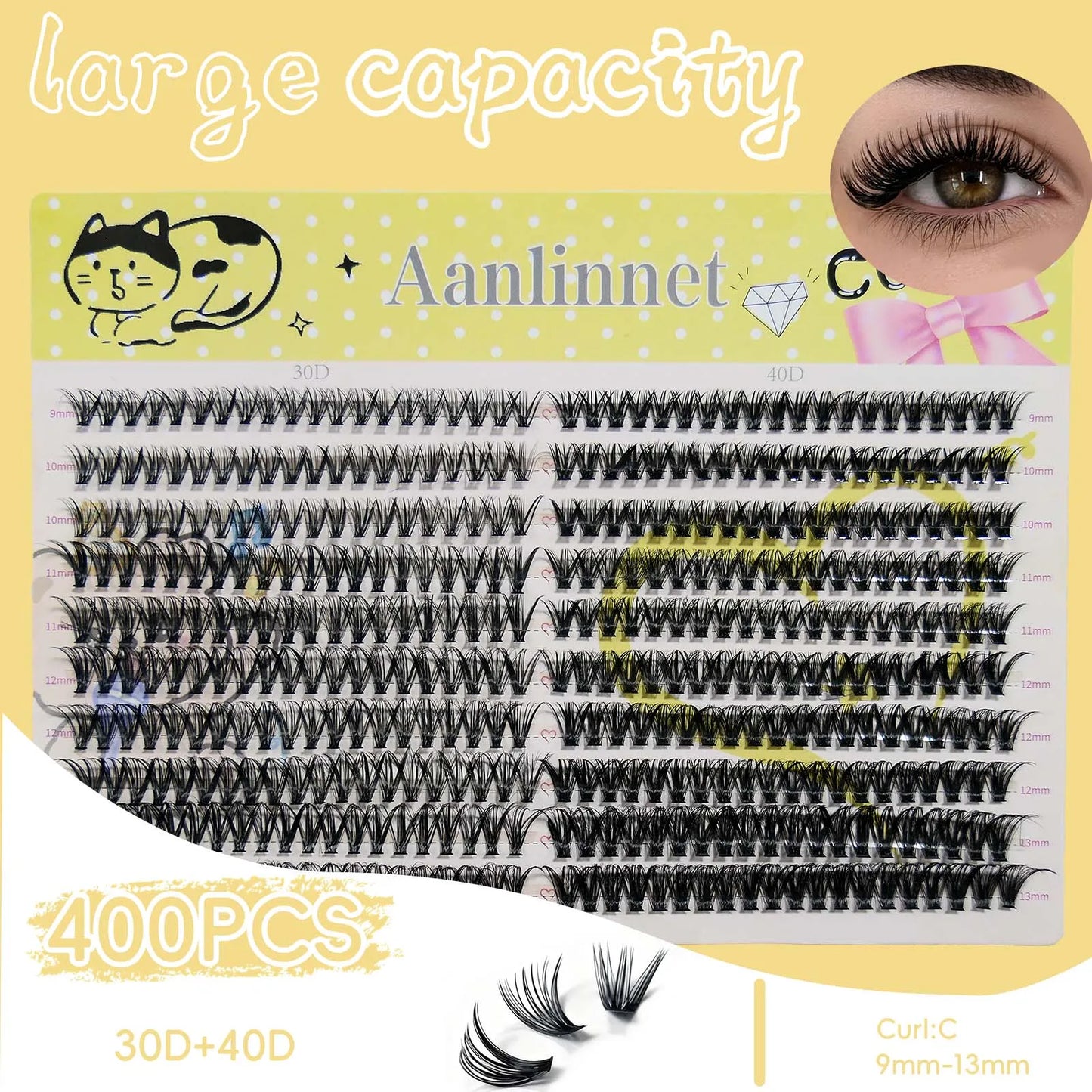 10 rows of 400 clusters makeup 3D eyelash extension natural eyelash tool 30/40/60/80D false eyelash personal eyelash extension