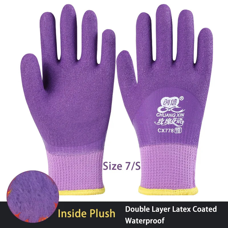 Women's Mittens Winter Thermal Work Gloves Anti-Slip Waterproof Latex Coated Warm Gloves For Garden Fishing Work Safety Gloves