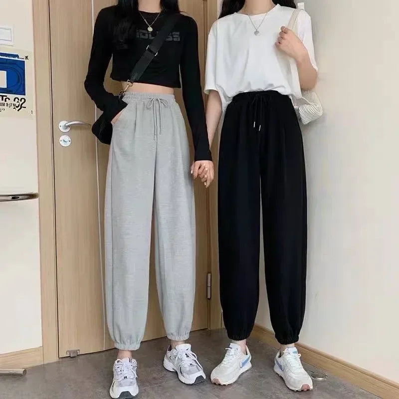 2024 Spring and Autumn New Fashionable Sports Pants Women's Black Legged Pants Casual Plush Fashion Brand Sanitary Pants