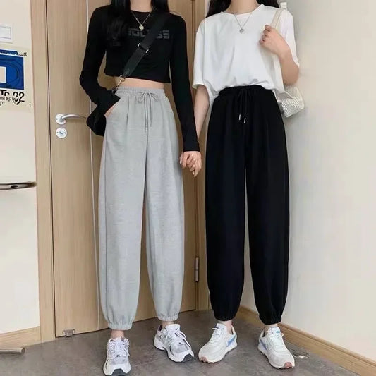 2024 Spring and Autumn New Fashionable Sports Pants Women's Black Legged Pants Casual Plush Fashion Brand Sanitary Pants
