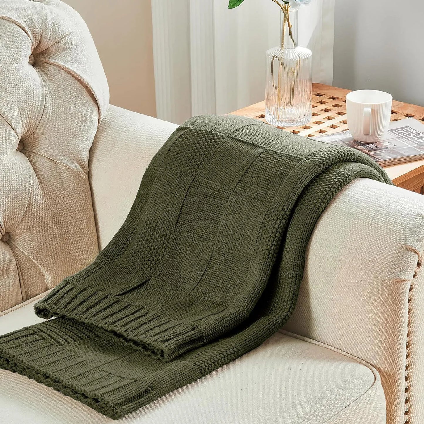 Bohemian New Waffle Sofa Knitted Blanket Cover Plane Office Nap Camping Leisure Soft Blanket Green Shawl Blanket Small Bed Cover