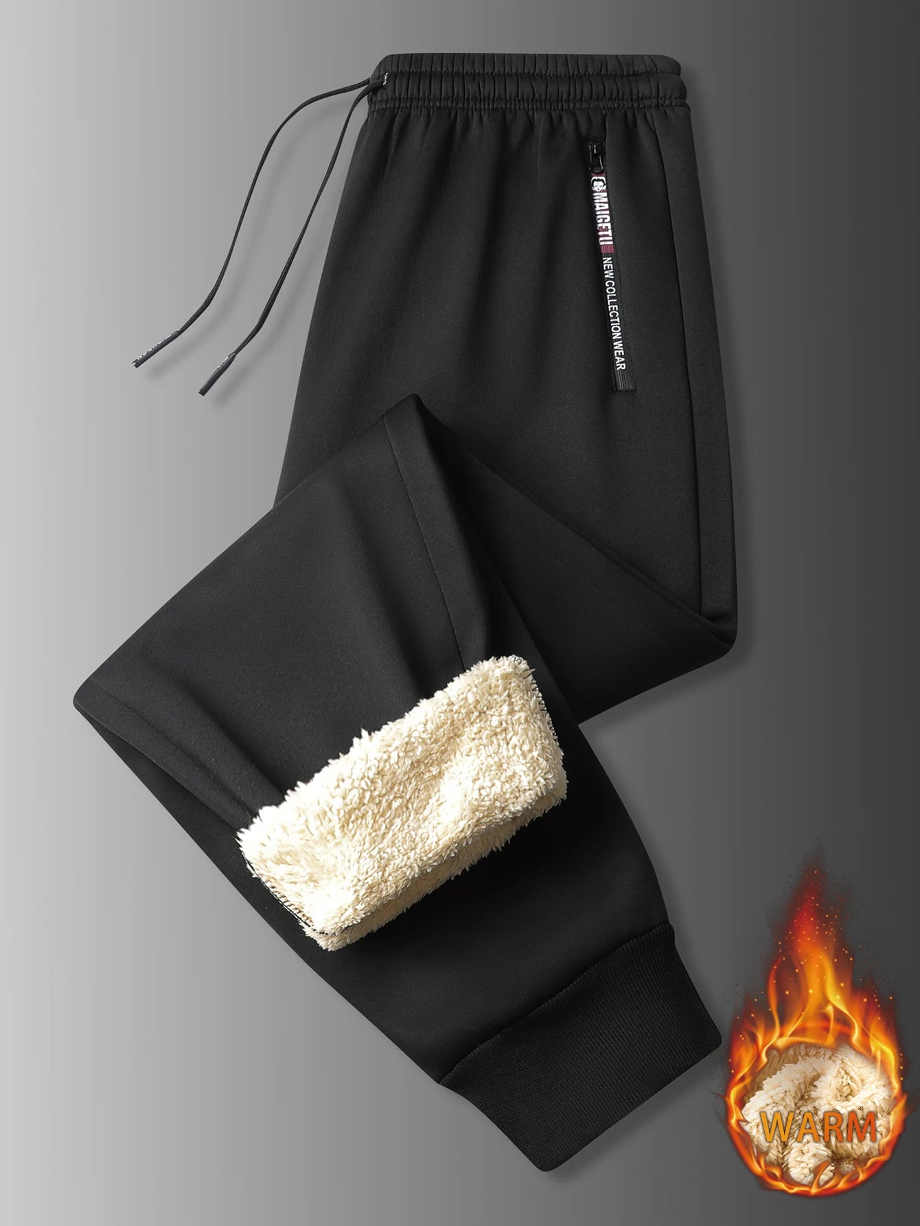 Men's casual pants autumn and winter lamb plush fleece sports pants men's jogging pants elastic waistband ankle-cuffed casual
