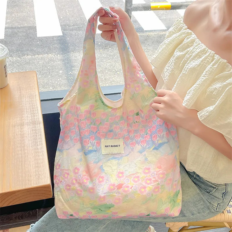 Women's Bag  Cotton Vest Fresh And Artistic Single-shoulder Bag Canvas Large-capacity Daily Handbag Pink Color Simple Fashion