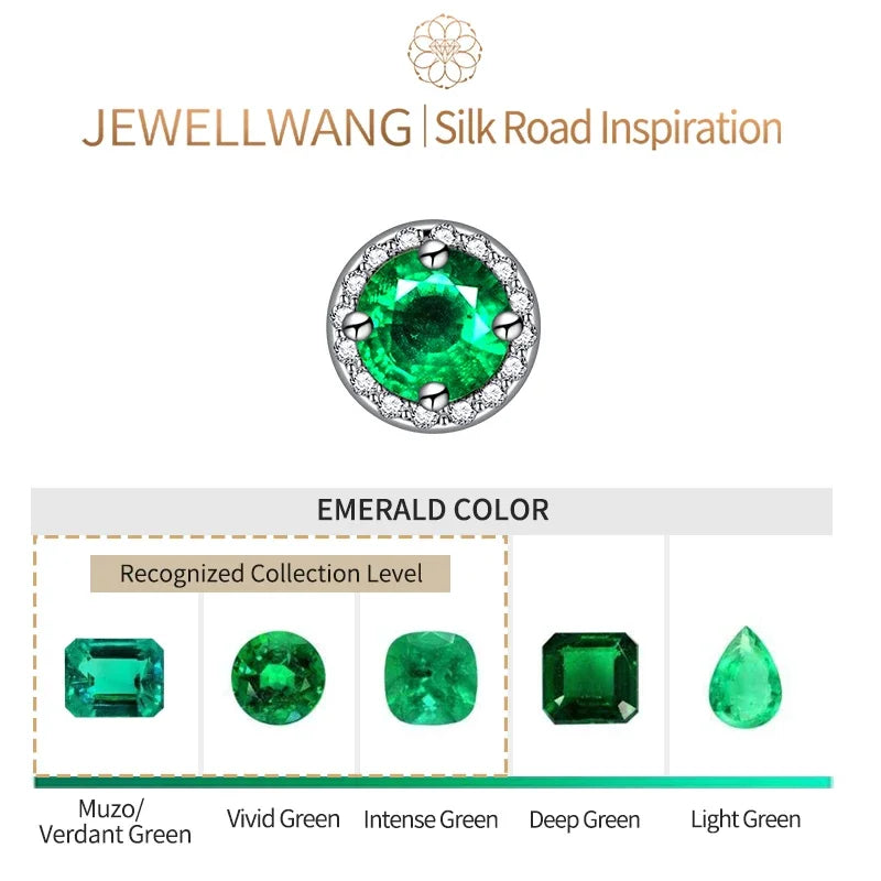 JEWELLWANG 18K Pure Gold Lab Grown 1 Ct Emerald Stud Earrings for Men or Women Surrounded By Synthetic Diamonds Luxury Jewelry