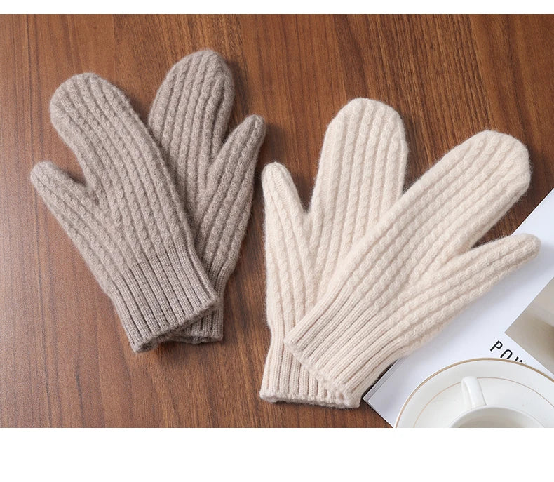 100 Wool Thick Density Knitted Mittens Women Outdoor Winter Thermal Men Cable Mitts Work Drive Mittens Unisex Gloves Arm Warmers
