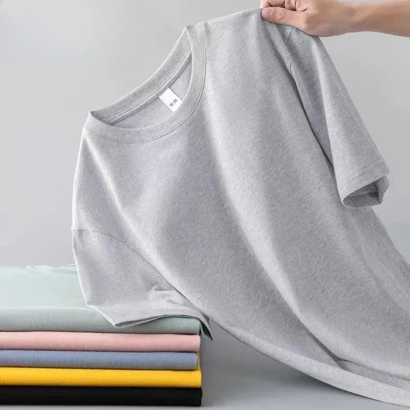 100% Pure Cotton Round Neck Short Sleeved T-shirt for Men and Women's New Summer Versatile Loose Solid Color Men's T-shirt