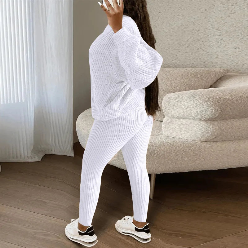 2024 Autumn and Winter Fashion Casual Knitted Suit Trousers Suit Foreign Trade Women's Wool Suit Ensemble Femme 2 Pièces