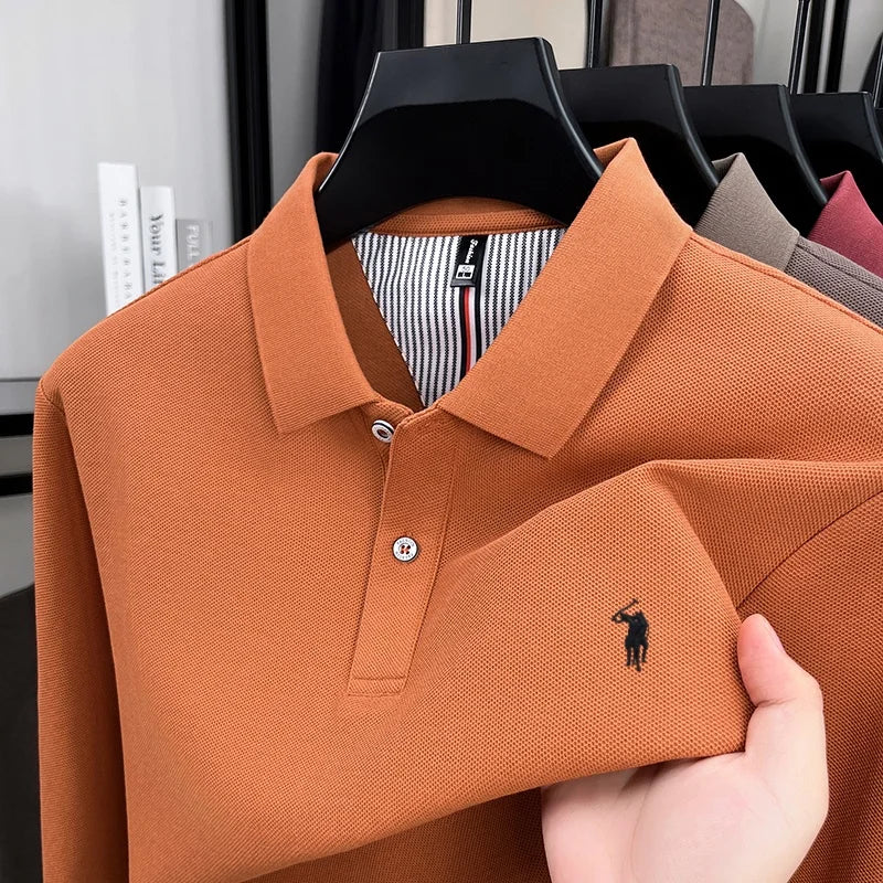 100% Pure Cotton Men's High-Quality Long Sleeve Polo Shirt Autumn New Fashion Brand Design Embroidered T-shirt Sports Casual Top