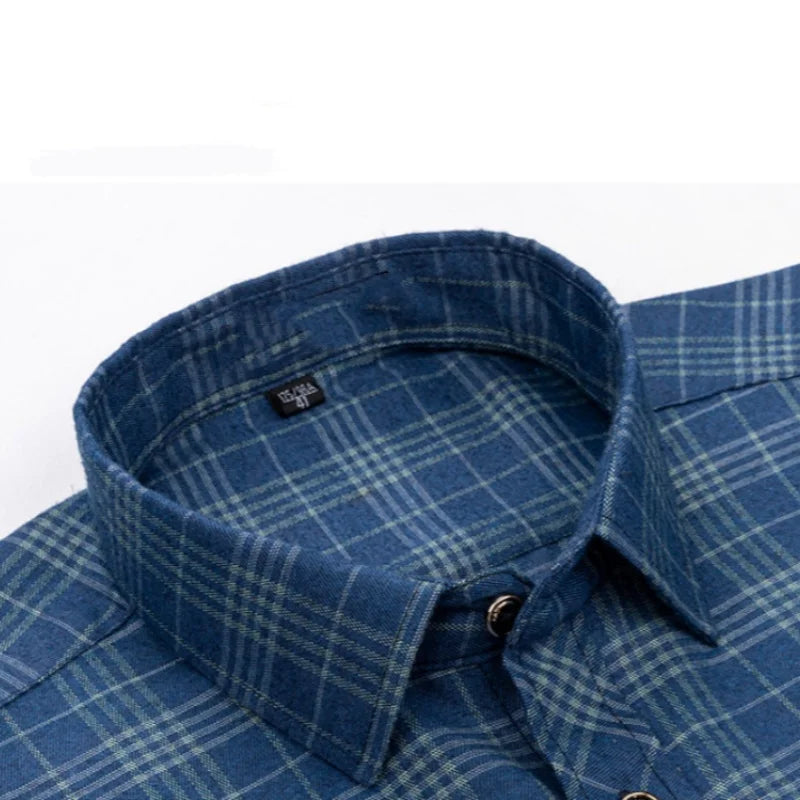 M-6XL Men's Pure Cotton Flannel Shirts Long Sleeve Single Pocket Casual Plaid Thick Soft Cozy Brushed Shirts Blouse Men Clothing