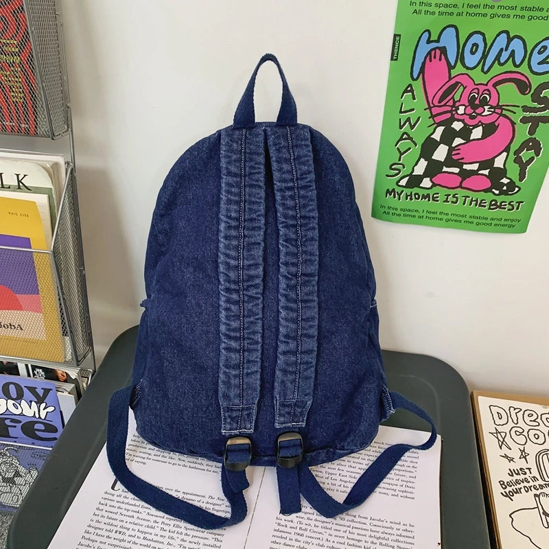 100% Cotton School Bags Solid Black Canvas Casual Backpacks Unisex Large Capacity Denim Satchels Soft Cloth Travel Packages