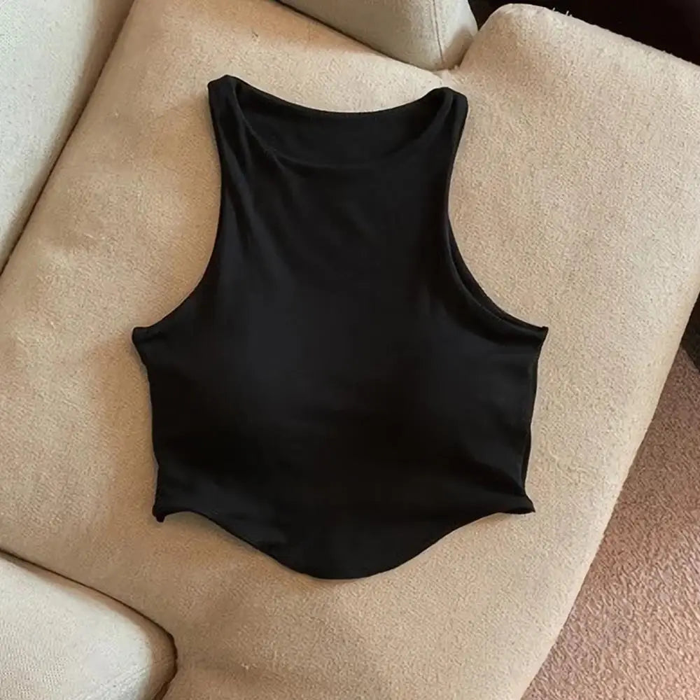 Summer Women Tank Tops Camisole  With Padded Bra Solid Color Sexy Off Shoulder O Neck Elastic Sport Vest  Push Up Base Shirt