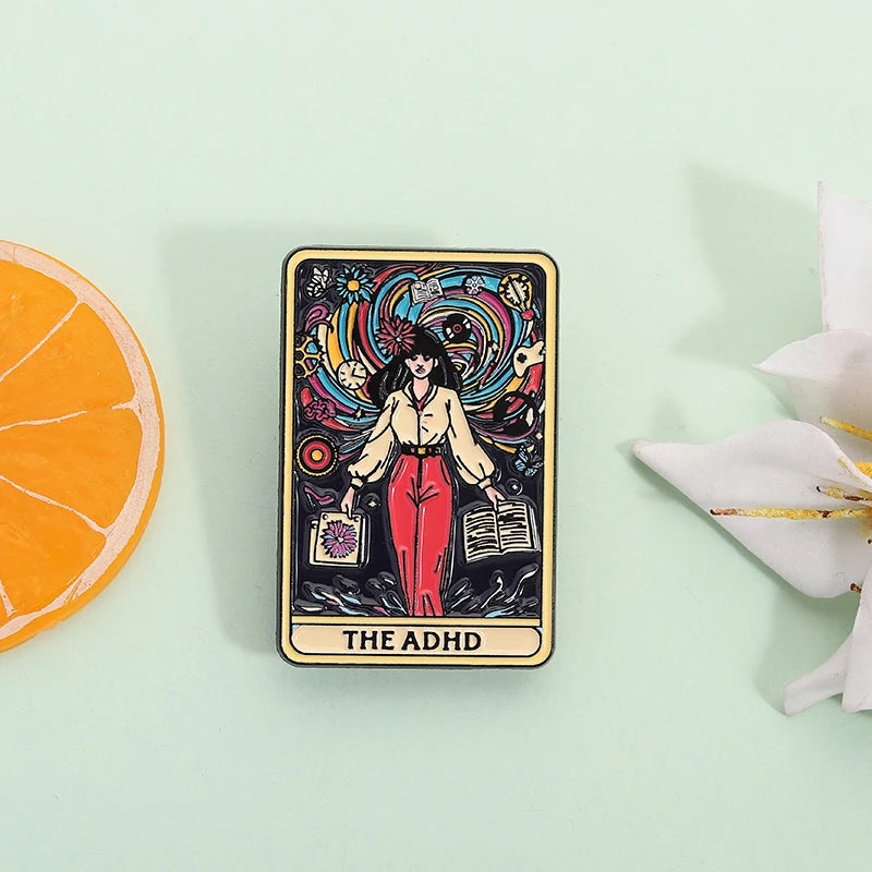 The ADHD Tarot Cards Enamel Pin Autism Mental Health Metal Brooch Lapel Backpack Badge Jewelry Accessories Gift For Friends